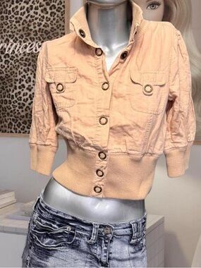 Seductions Vintage Y2K Tan button up short sleeve Jacket